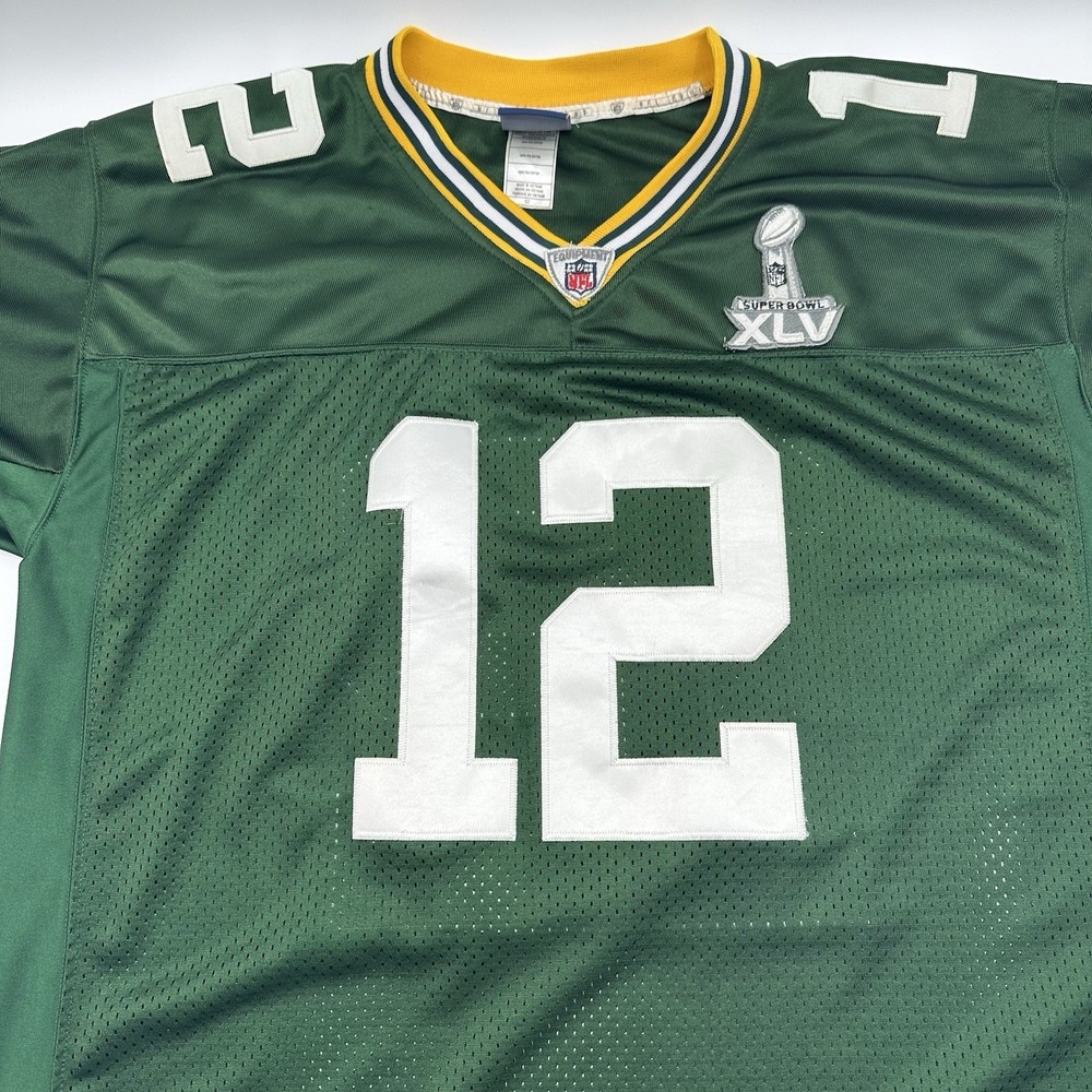 Aaron Rodgers Green Bay Packers Jersey Men 52 2XL Reebok Super Bowl XLV Stitched